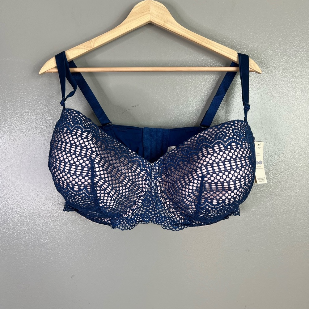 Cacique Navy Lace Bra lightly lined multi way sexy underwire size‎ 44H